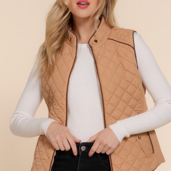 Suede Piping Quilted Padding Vest - Picture 4 of 7